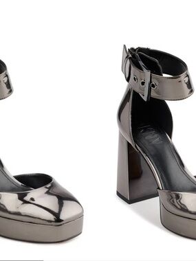 DKNY women’s Barra ankle strap pumps gunmetal size 8.5 chunky retro shoes